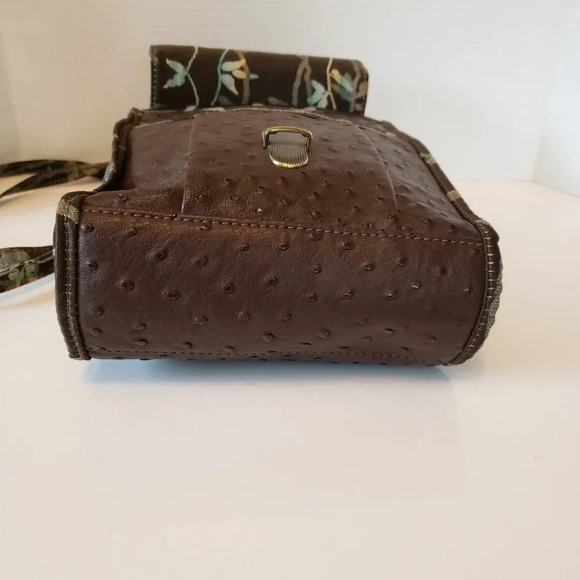 The Tea Garden Womans Brown Faux Ostrich Leather/Floral Fabric Crossbody Bag. - Picture 3 of 13